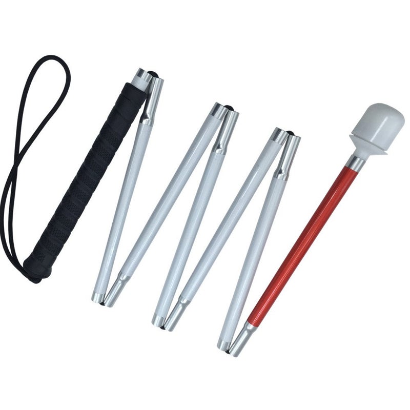 Aluminum Mobility Folding White Cane for Vision Impaired and Blind People (Folds Down 7 Sections) (140cm (55 inch), Black Handle)